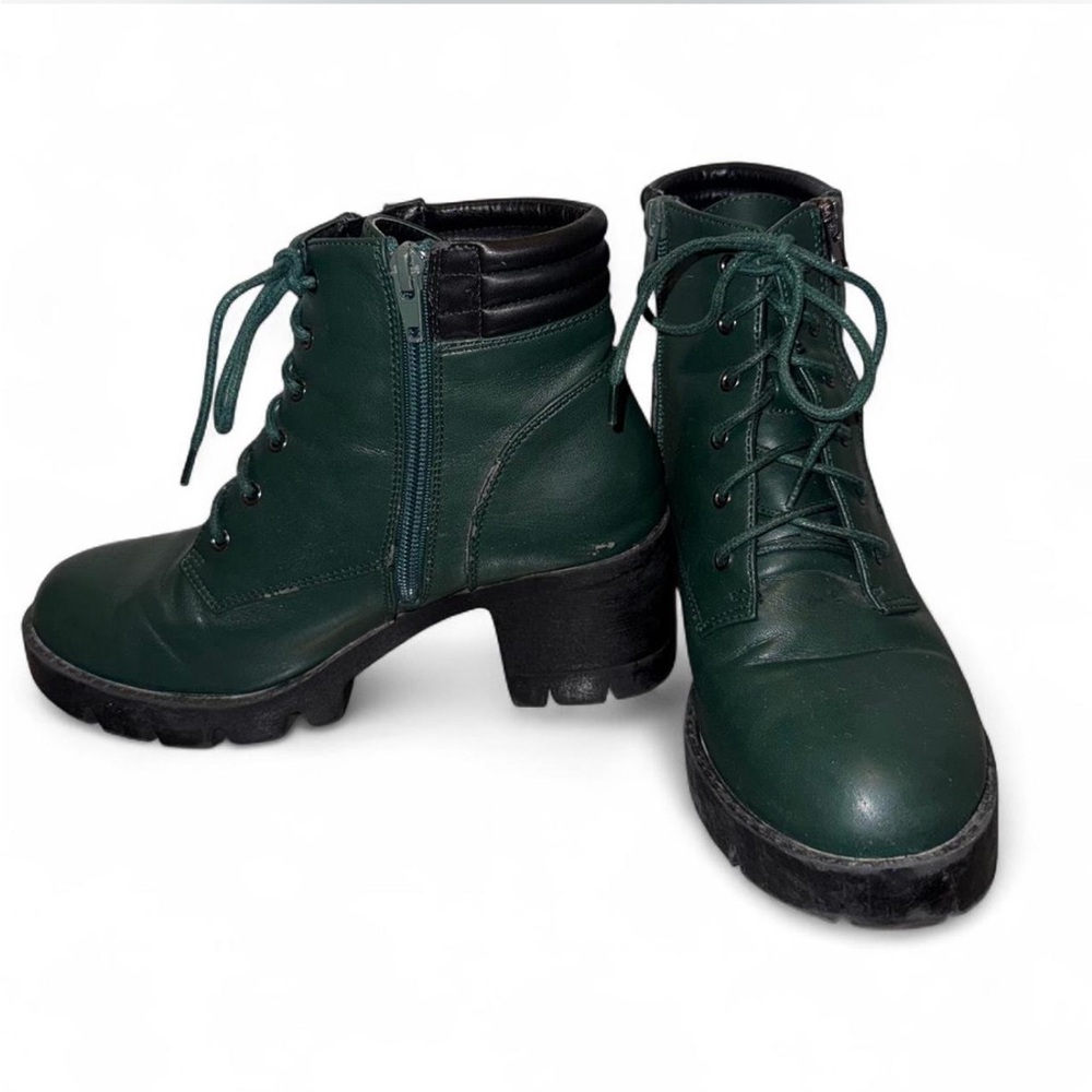 Women's Dark Green Lace-Up Combat Boots